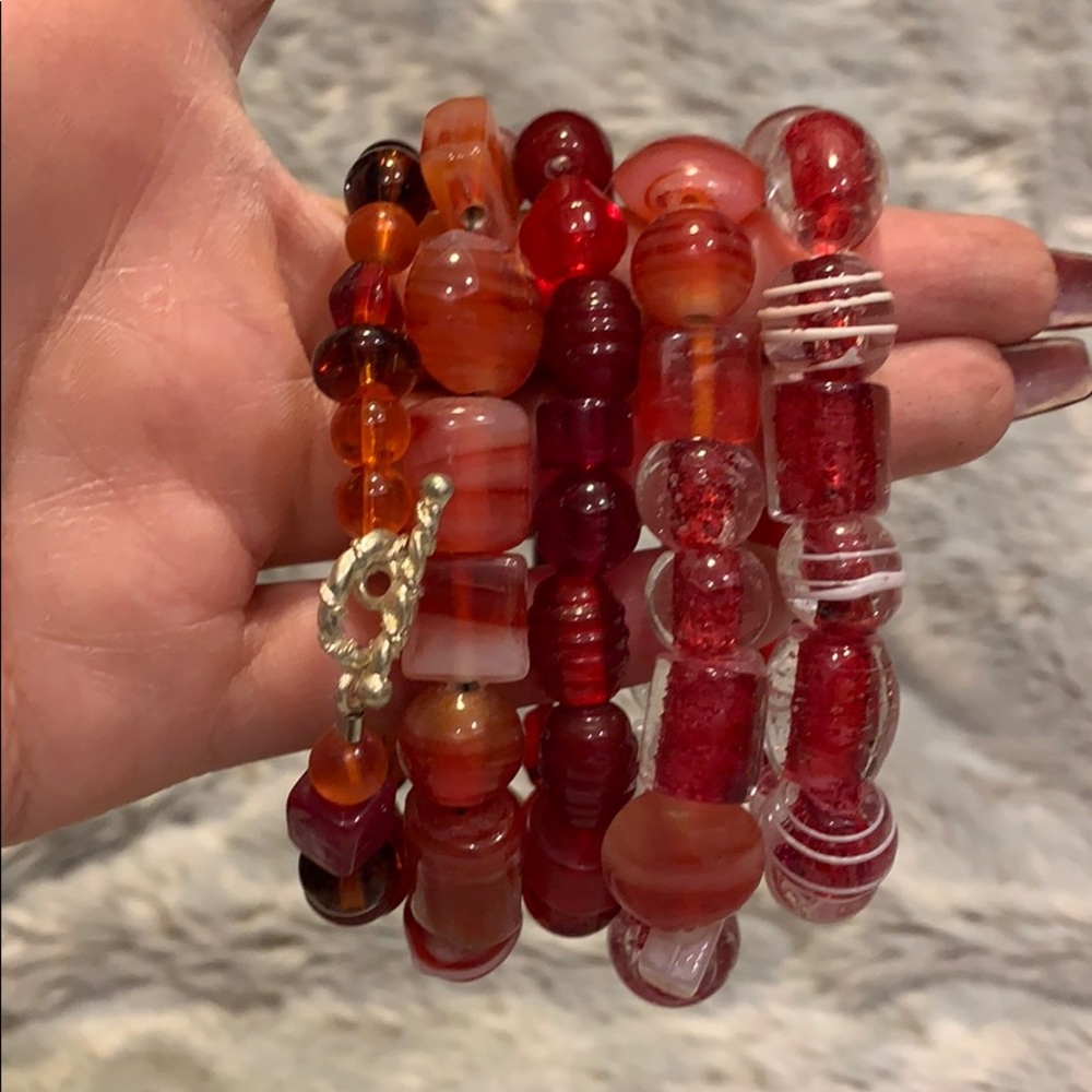 Lot of 5 red bead bracelets beautiful handmade new